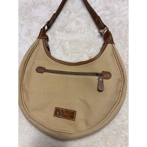 NWT Sixtease Hobo Bag Tan Canvas Leather Trim Geometric Pattern Shoulder Bag